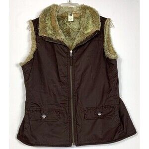 Gap Womens Brown Vest Medium Reversible Chocolate Faux Fur Sleeveless